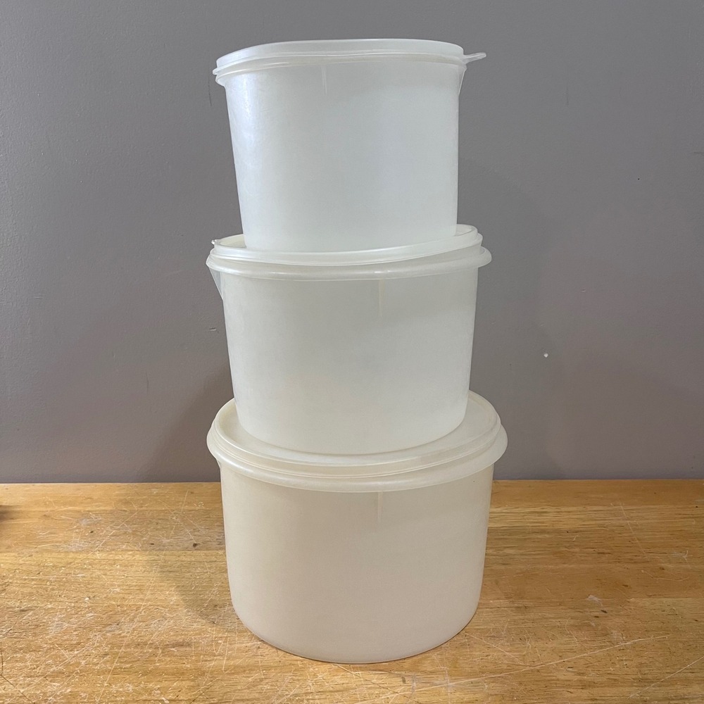 Vtg Tupperware Servalier Nesting Canister Set Sheer White MCM 3 Piece Retro